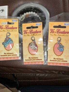 Go Couture Pink Oval Pet Charms with Blue and Clear Crystal Accents